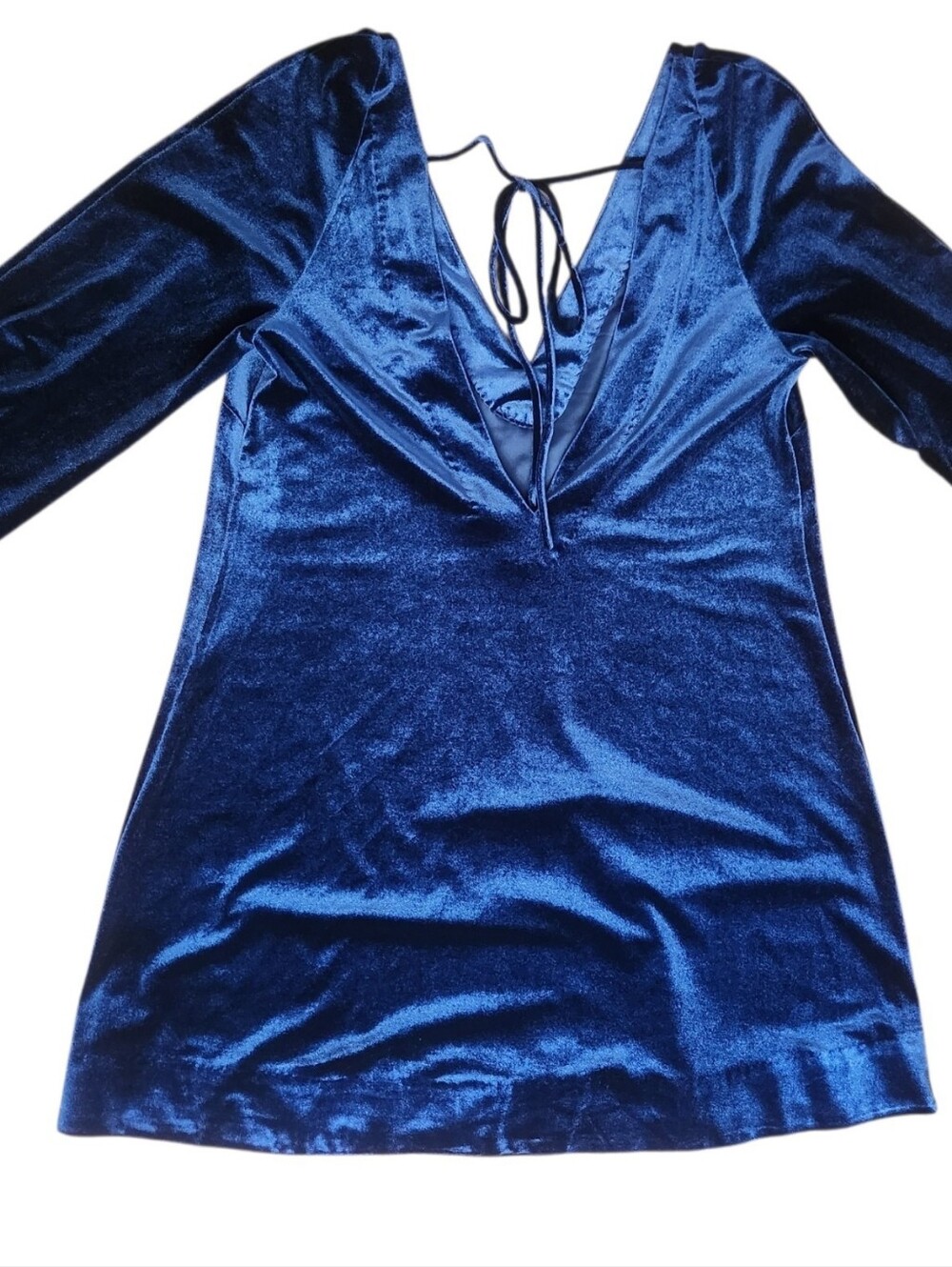 FREE PEOPLE Misha Blue Velvet Shift Mini Dress - Size S - Picture 11 of 15